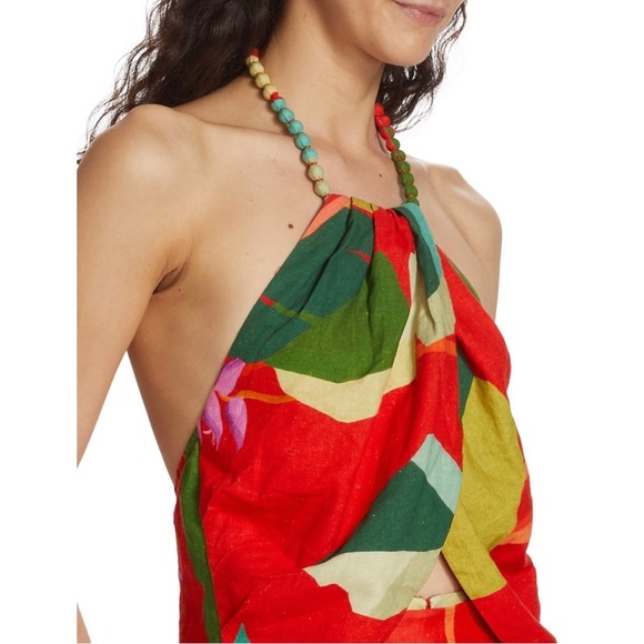 NWT💕Farm Rio Heliconia Halter Crop Top in Heliconia Red Size M - Picture 5 of 15